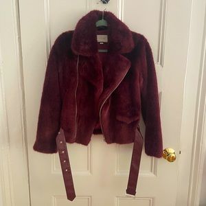 Alexis Burgundy Faux Fur Moto Jacket Size XS